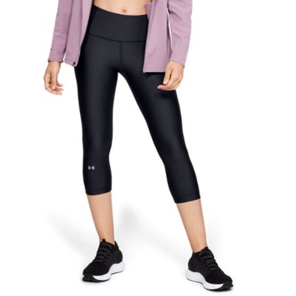 Under Armour Heat Gear Black Cropped Leggings Purple Accents Medium - Picture 1 of 5